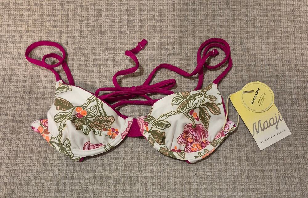 NWT Maaji Reversible Underwire Bikini Top XS Magenta Floral 2-in-1